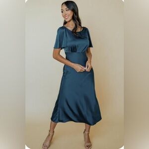 Baltic Born Dreya Satin Midi Dress - Navy, Size Small.